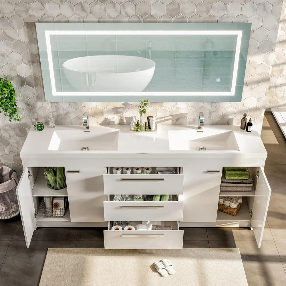 Eviva Lugano 84 in. W x 19 in. D x 36 in. H Double Bath Vanity in White with White Acrylic Top and Integrated Sinks, photo 5 of 8
