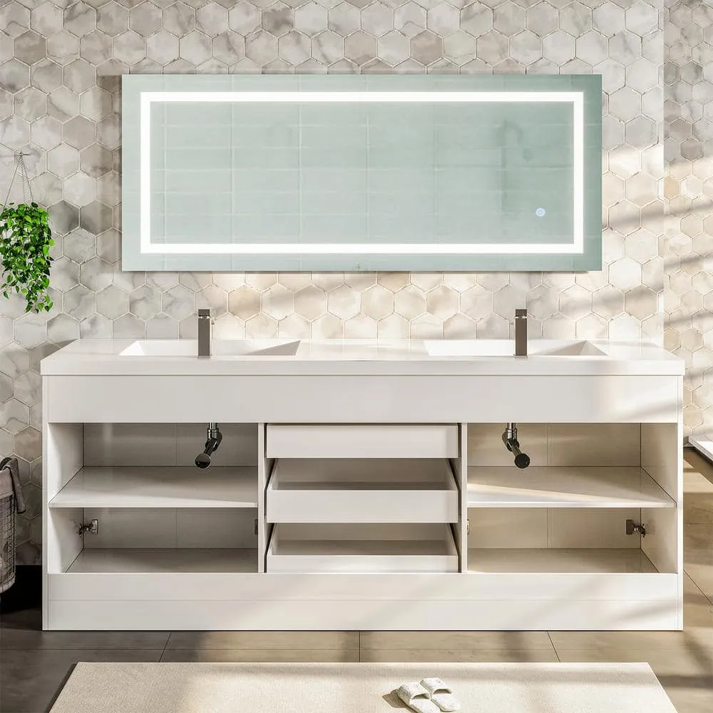 Eviva Lugano 84 in. W x 19 in. D x 36 in. H Double Bath Vanity in White with White Acrylic Top and Integrated Sinks, photo 7 of 8