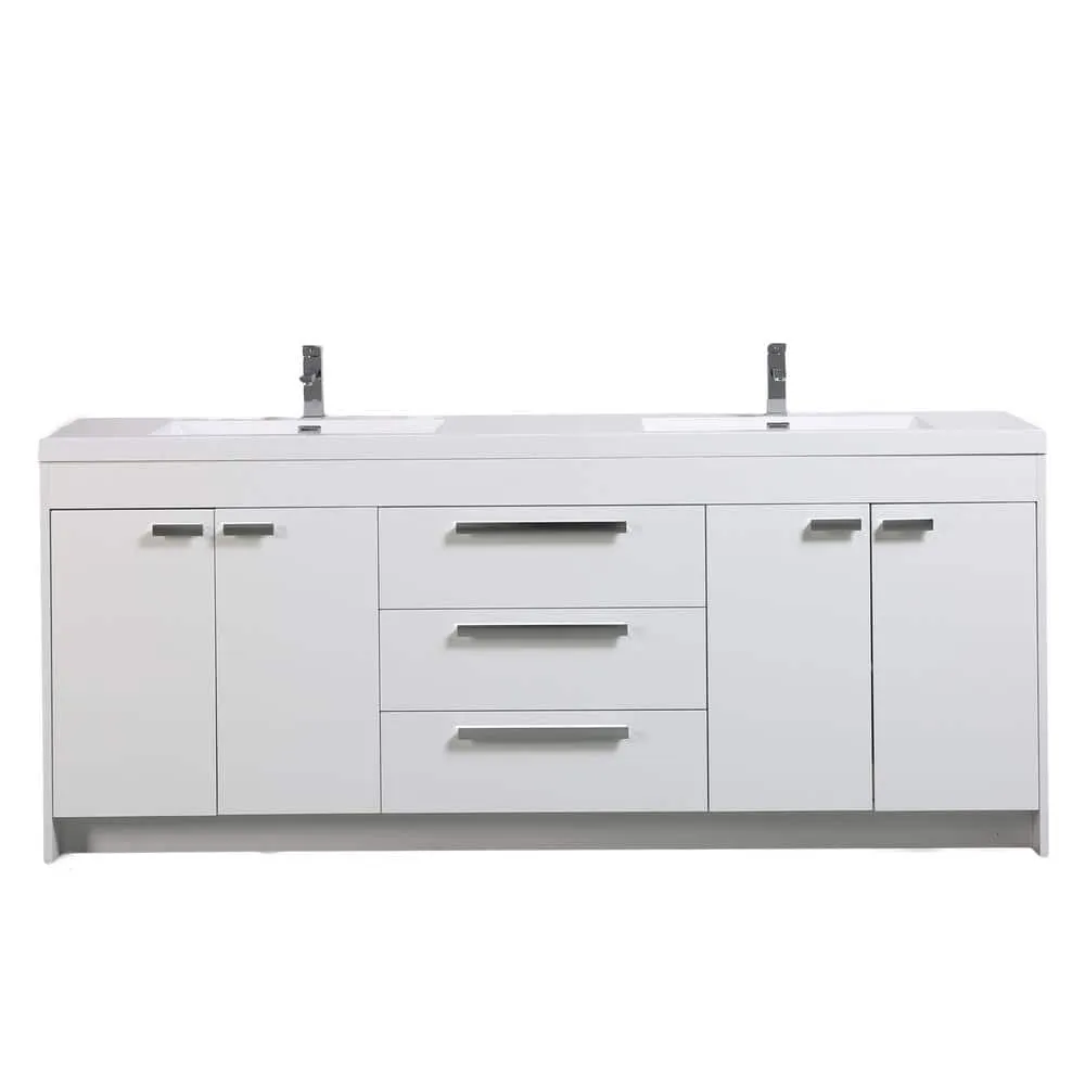 Eviva Lugano 84 in. W x 19 in. D x 36 in. H Double Bath Vanity in White with White Acrylic Top and Integrated Sinks, photo 2 of 8