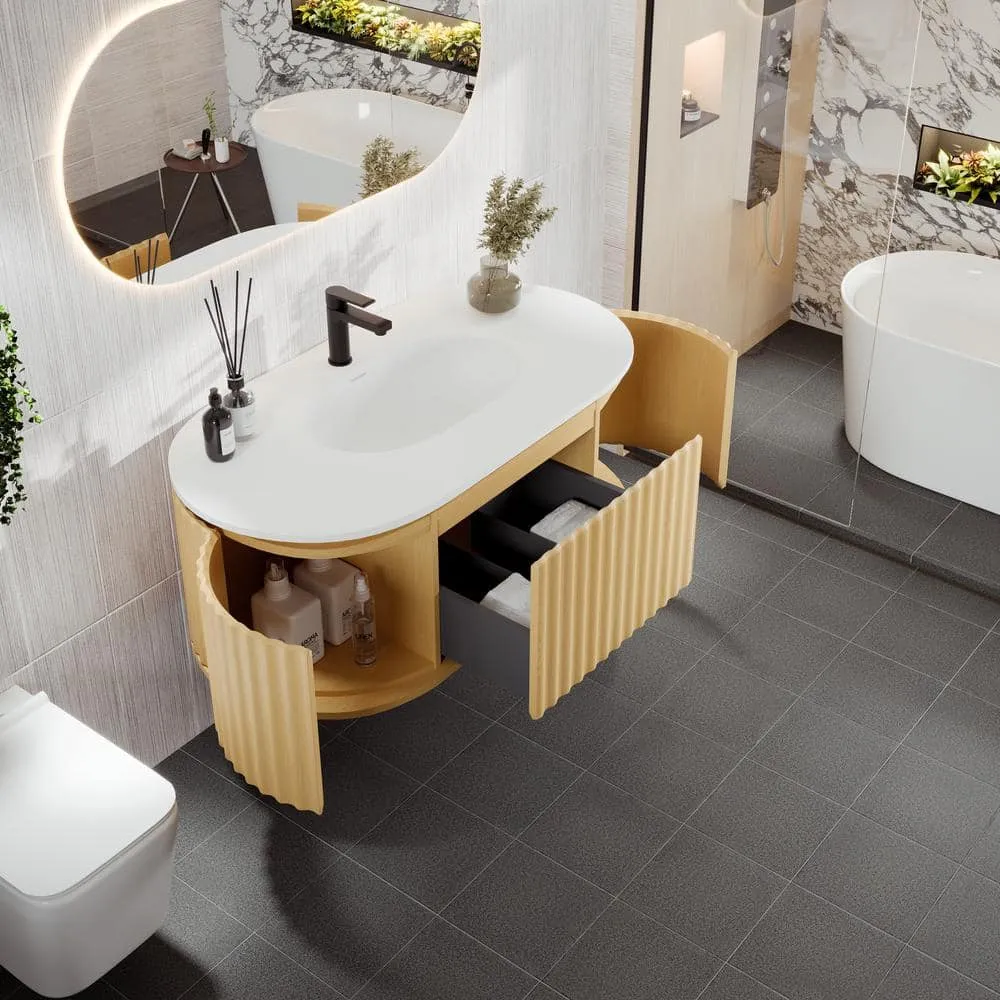 Eviva Haven 39 in. W. x 22 in. D x 17.7 in. H Oak Wall mount Bathroom Vanity with White Solid Surface Integrated Sink Top, photo 3 of 3