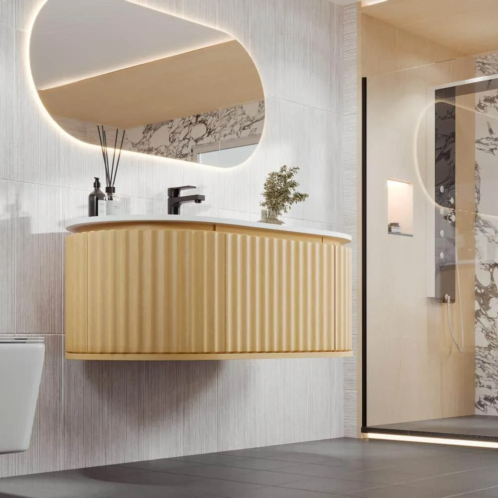 Eviva Haven 39 in. W. x 22 in. D x 17.7 in. H Oak Wall mount Bathroom Vanity with White Solid Surface Integrated Sink Top, photo 2 of 3