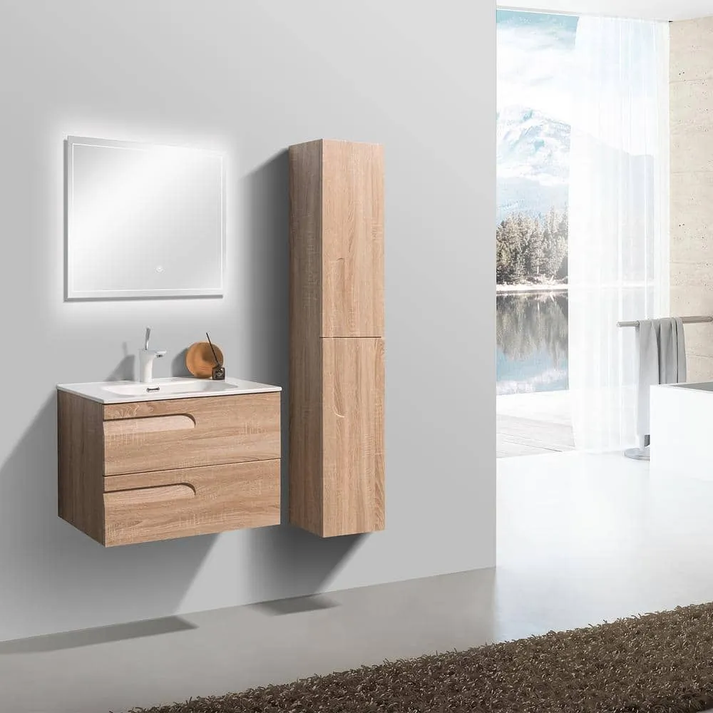 Eviva Joy 28 in. W x 18 in. D x 21 in. H Floating Bathroom Vanity in Maple with White Porcelain Top with White Sink, photo 3 of 3