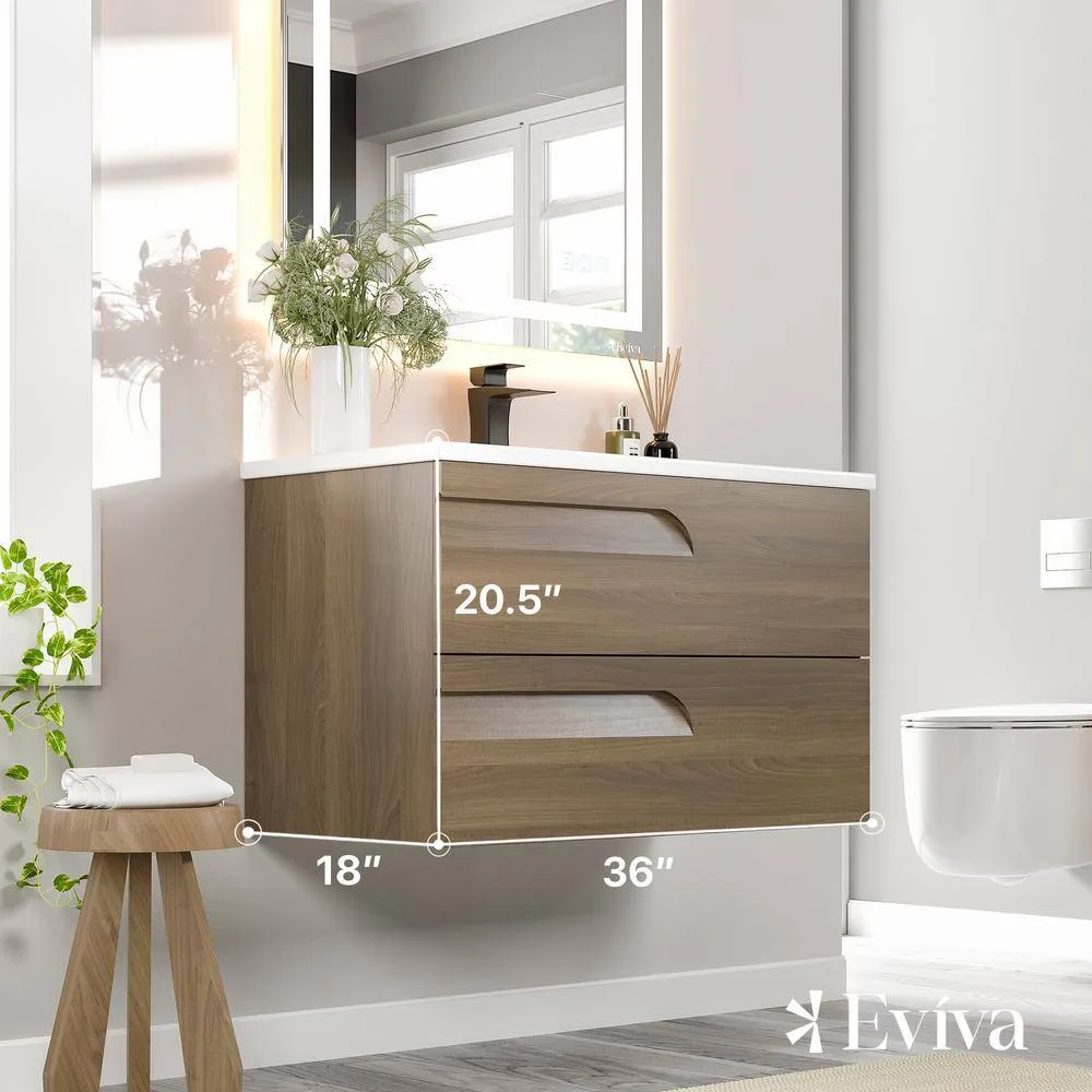 Eviva Joy 36 in. W x 18 in. D x 20.5 in. H Floating Bathroom Vanity in Graywood with White Porcelain Top with White Sink, photo 3 of 3