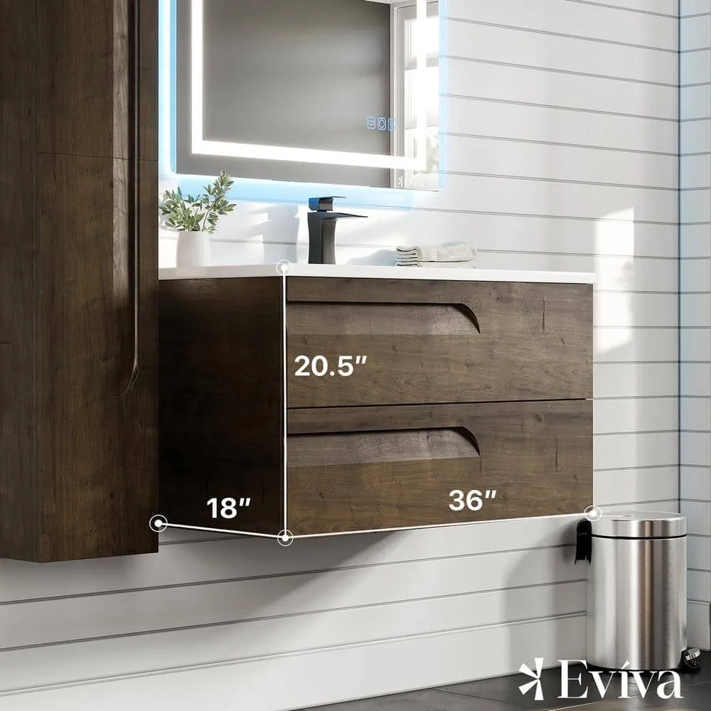 Eviva Joyous 36 in. W x 18 in. D x 22.5 in. H Floating Bath Vanity in Rosewood with White Porcelain Top, photo 3 of 3