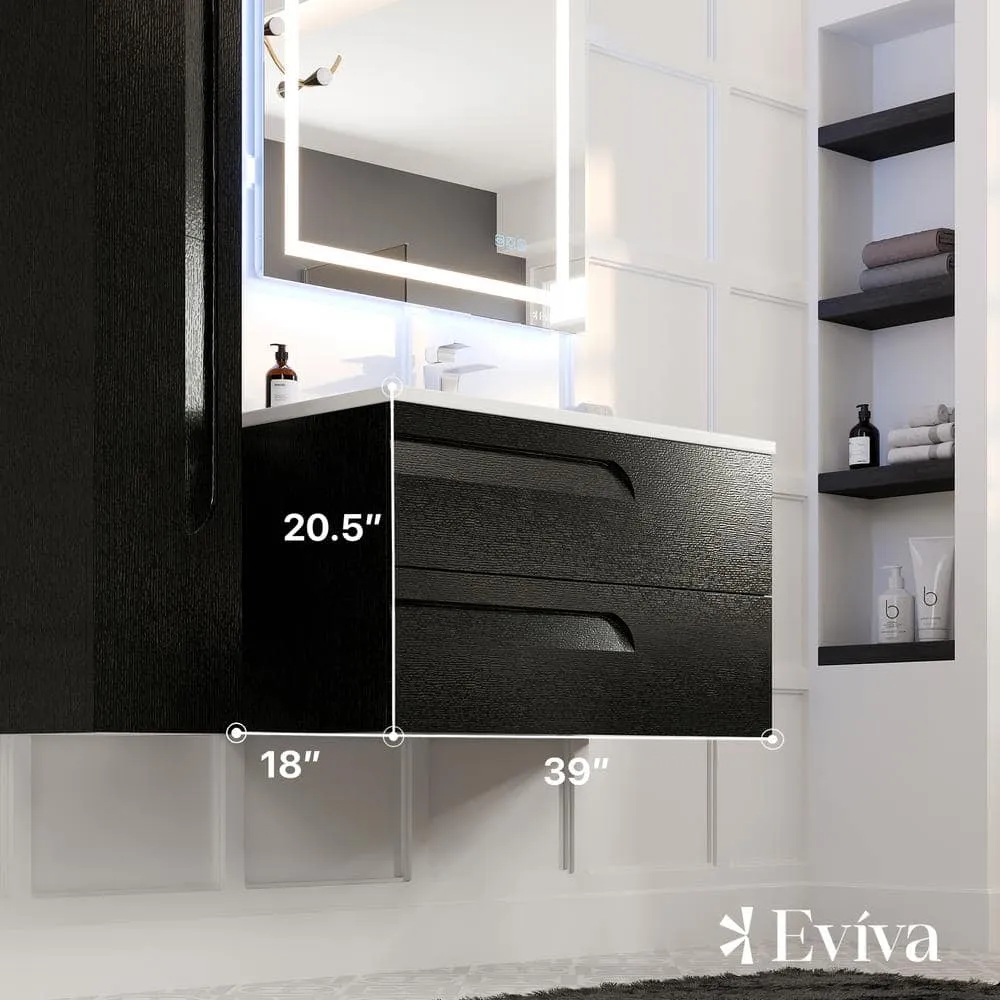 Eviva Joy 39 in. W x 18 in. D x 20.5 in. H Floating Bathroom Vanity in Blackwood with White Porcelain Top with White Sink, photo 3 of 3