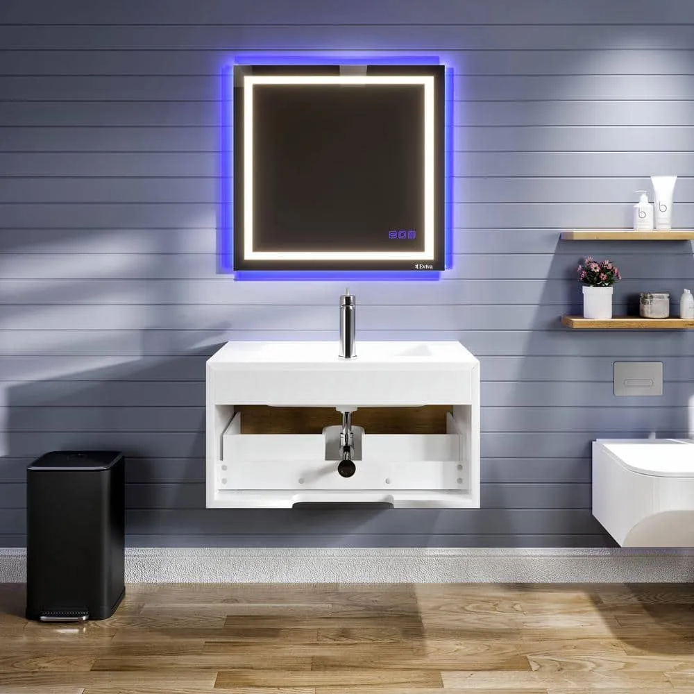 Eviva Venice 36 in. W. x 21 in. D x 22 in. H Wall Mount Bathroom Vanity in Oak and White White Acrylic Integrated Sink Top, photo 2 of 3