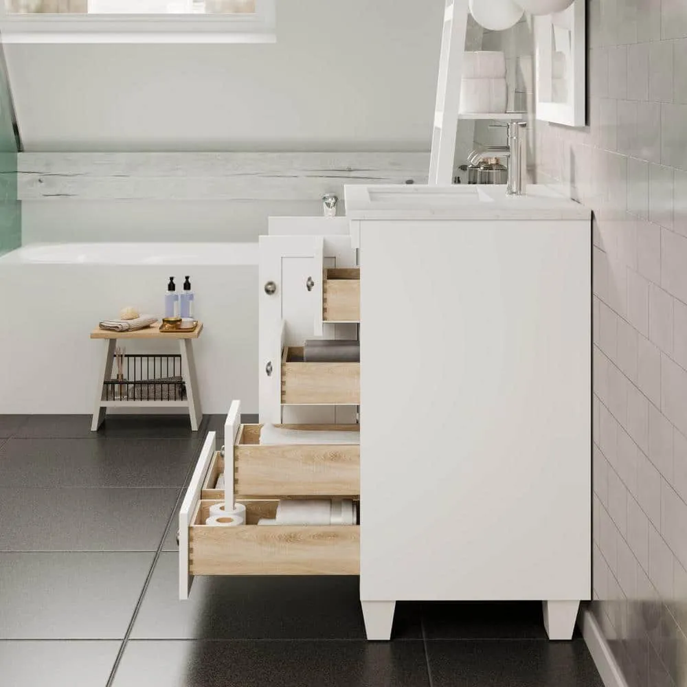 Eviva Happy 28 in. W x 18 in. D x 34 in. H White Bathroom Vanity with White Carrara Marble Top and White Undermount Sink, photo 5 of 8