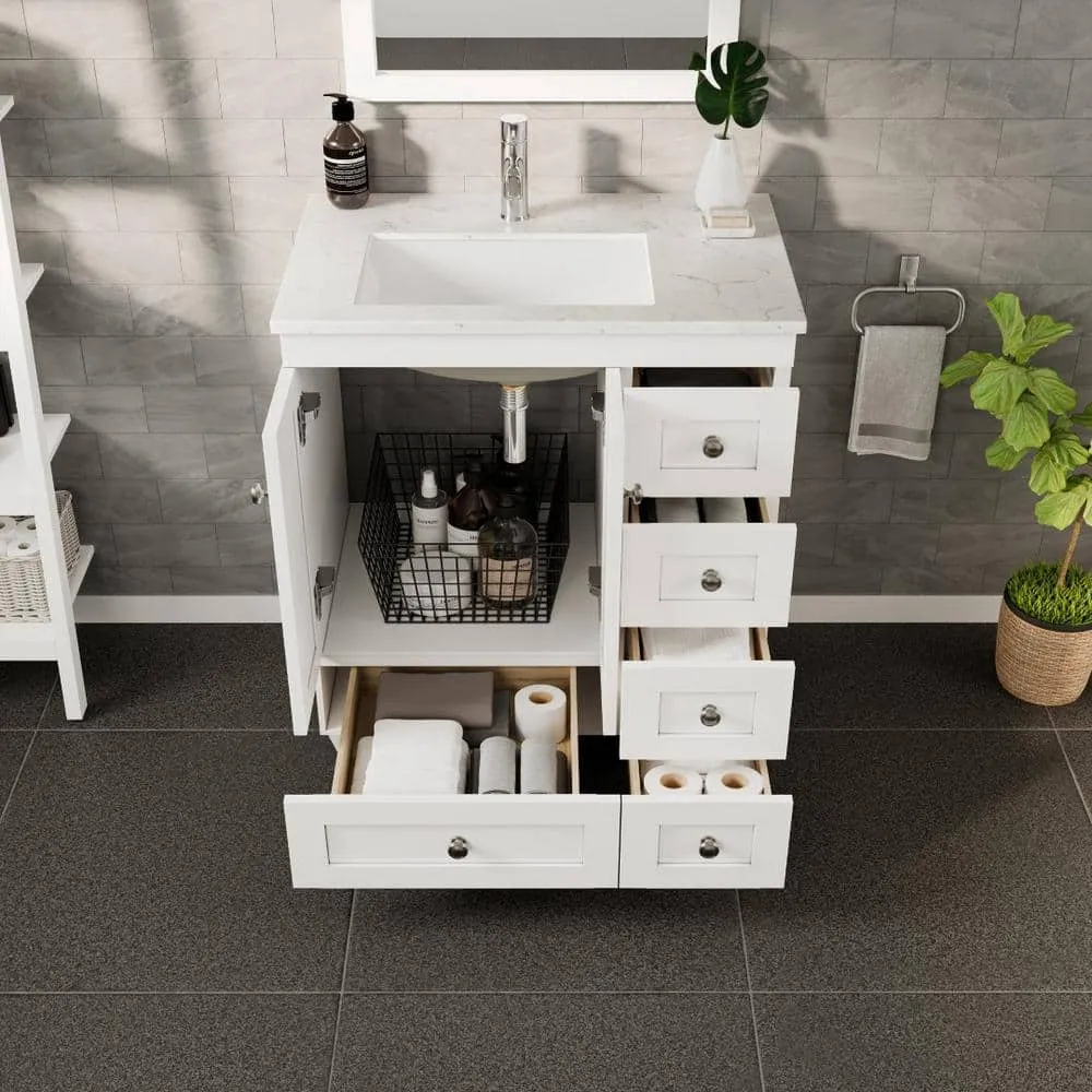 Eviva Happy 28 in. W x 18 in. D x 34 in. H White Bathroom Vanity with White Carrara Marble Top and White Undermount Sink, photo 6 of 8