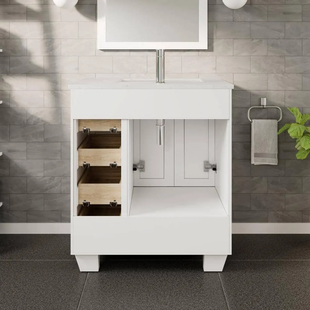 Eviva Happy 28 in. W x 18 in. D x 34 in. H White Bathroom Vanity with White Carrara Marble Top and White Undermount Sink, photo 2 of 8
