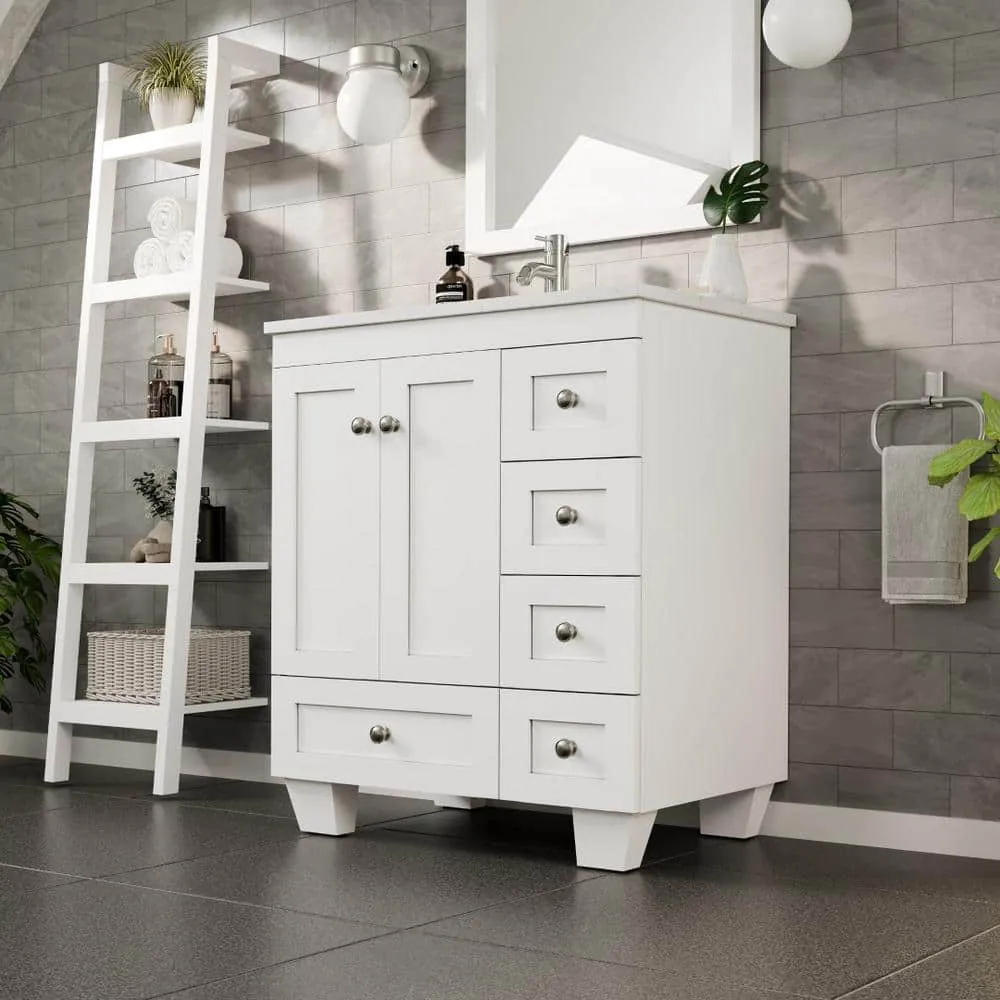 Eviva Happy 28 in. W x 18 in. D x 34 in. H White Bathroom Vanity with White Carrara Marble Top and White Undermount Sink, photo 3 of 8