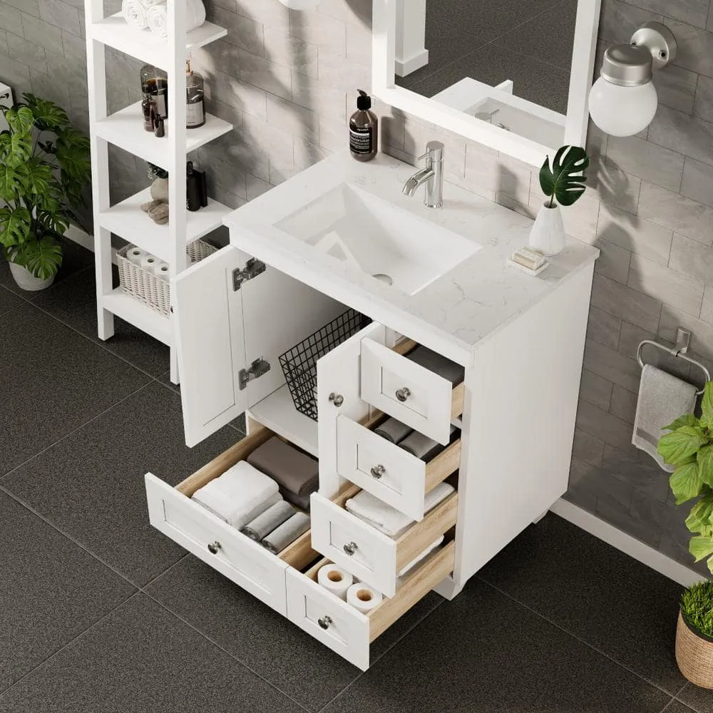 Eviva Happy 28 in. W x 18 in. D x 34 in. H White Bathroom Vanity with White Carrara Marble Top and White Undermount Sink, photo 7 of 8