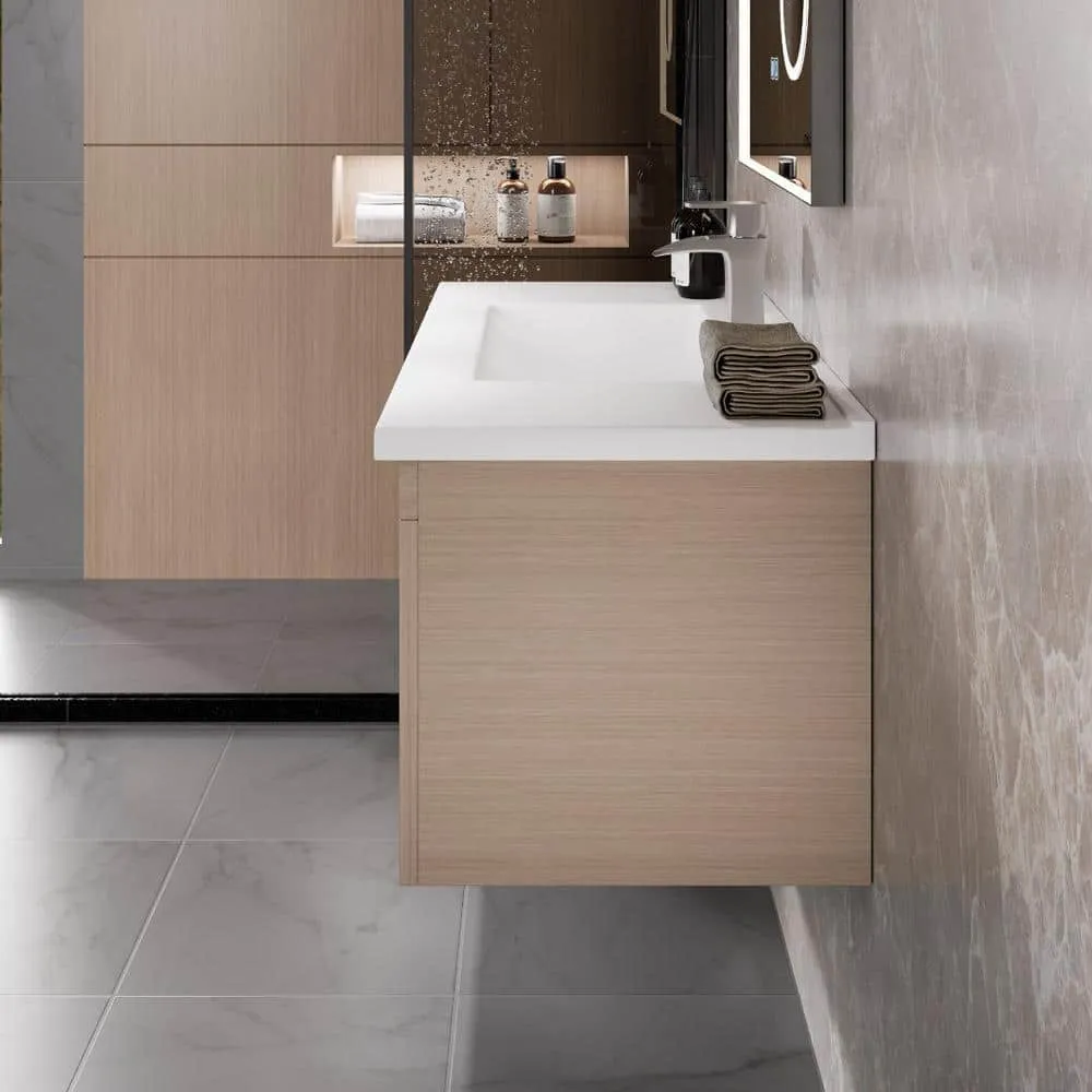Eviva Orleans 38 in. W x 20 in. D x 23 in. H Single Sink Wallmount Bath Vanity in Light Oak with White Porcelain Top, photo 2 of 3