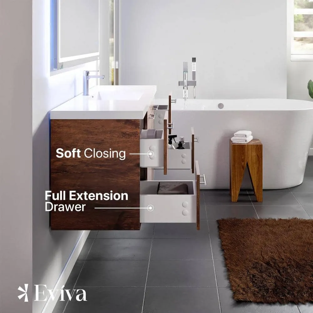 Eviva Axel 60 in. W x 22 in. D x 24 in. H Single Sink Floating Bath Vanity in Rosewood with White Acrylic Top, photo 2 of 3