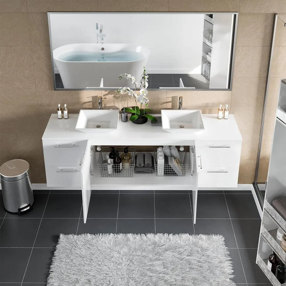 Eviva Luxy 72 in. W x 20 in. D x 23 in. H Floating Bath Vanity in White with White Tempered Glass Top, photo 3 of 3