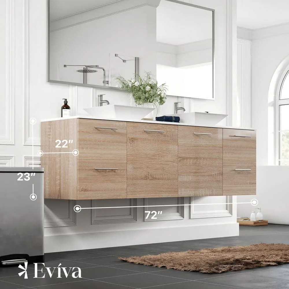 Eviva Luxy 72 in. W x 20 in. D x 23 in. H Floating Bath Vanity in White Oak with White Tempered Glass Top, photo 3 of 3
