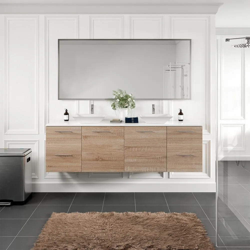 Eviva Luxy 72 in. W x 20 in. D x 23 in. H Floating Bath Vanity in White Oak with White Tempered Glass Top, photo 2 of 3