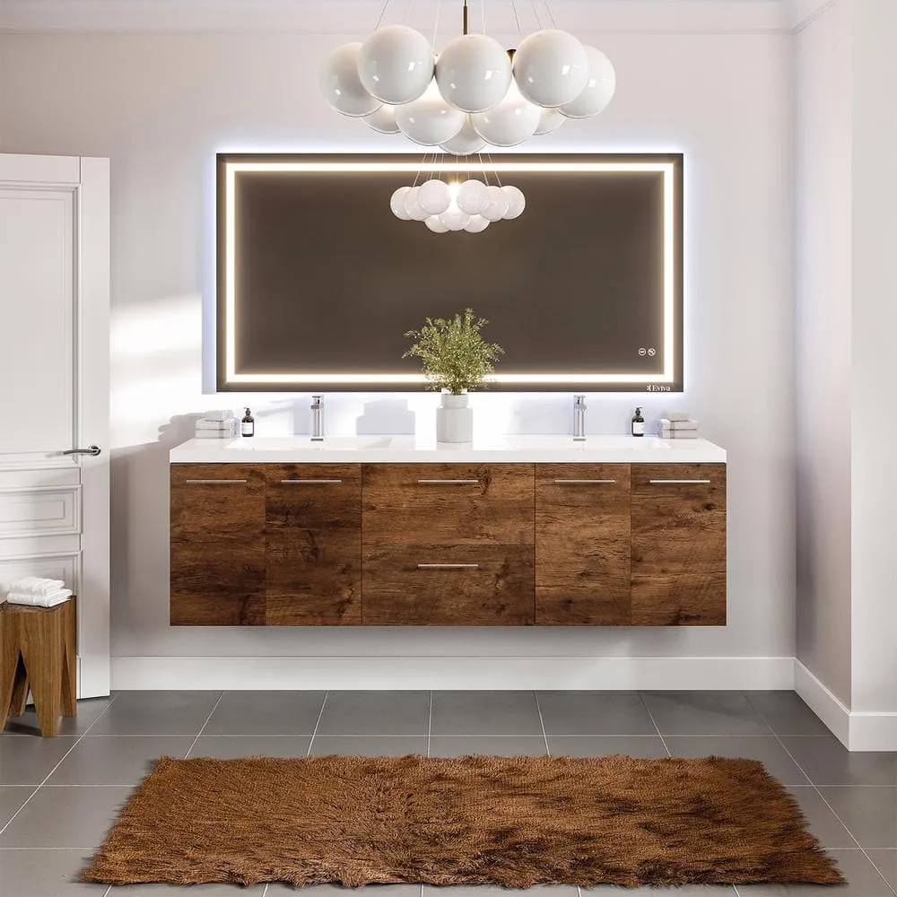 Eviva Axis 72 in. W x 20 in. D x 23 in. H Floating Double Sink Bath Vanity in Rosewood with White Acrylic Top, photo 2 of 3