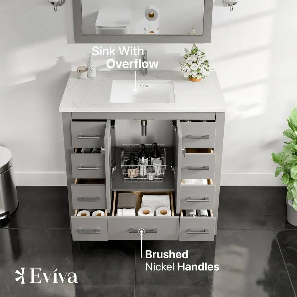 Eviva Hampton 36 in. W. x 18 in. D x 34 in. H Bathroom Vanity in Gray with White Quartz Vanity Top and White Undermount Sink, photo 3 of 3
