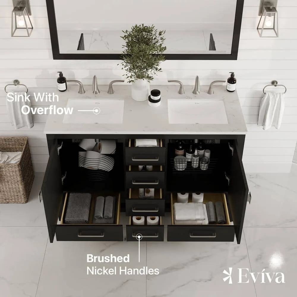 Eviva Aberdeen 48 in. W x 22 in. D x 34 in. H Double Sink Freestanding Bath Vanity in Espresso with White Carrara Quartz Top, photo 3 of 3
