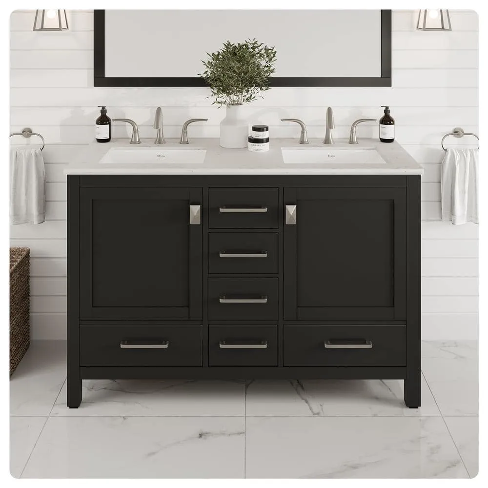 Eviva Aberdeen 48 in. W x 22 in. D x 34 in. H Double Sink Freestanding Bath Vanity in Espresso with White Carrara Quartz Top, photo 2 of 3