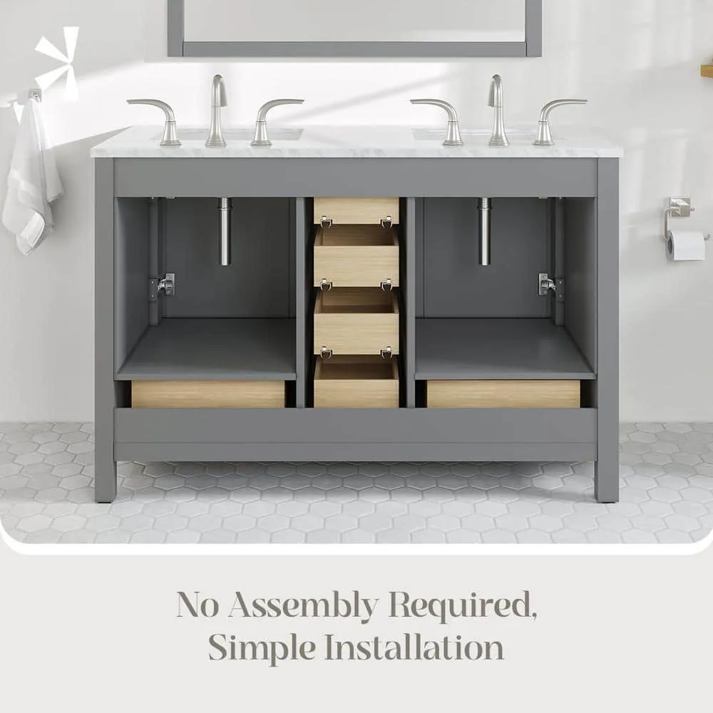 Eviva Aberdeen 48 in. W x 22 in. D x 34 in. H Double Bath Vanity in Gray with White Carrara Marble Top with White Sinks, photo 3 of 3