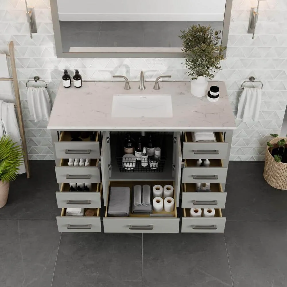Eviva Aberdeen 48 in. W x 22 in. D Gray Single Sink Bathroom Vanity with White Carrara Quartz Top and Undermount Sink, photo 3 of 3