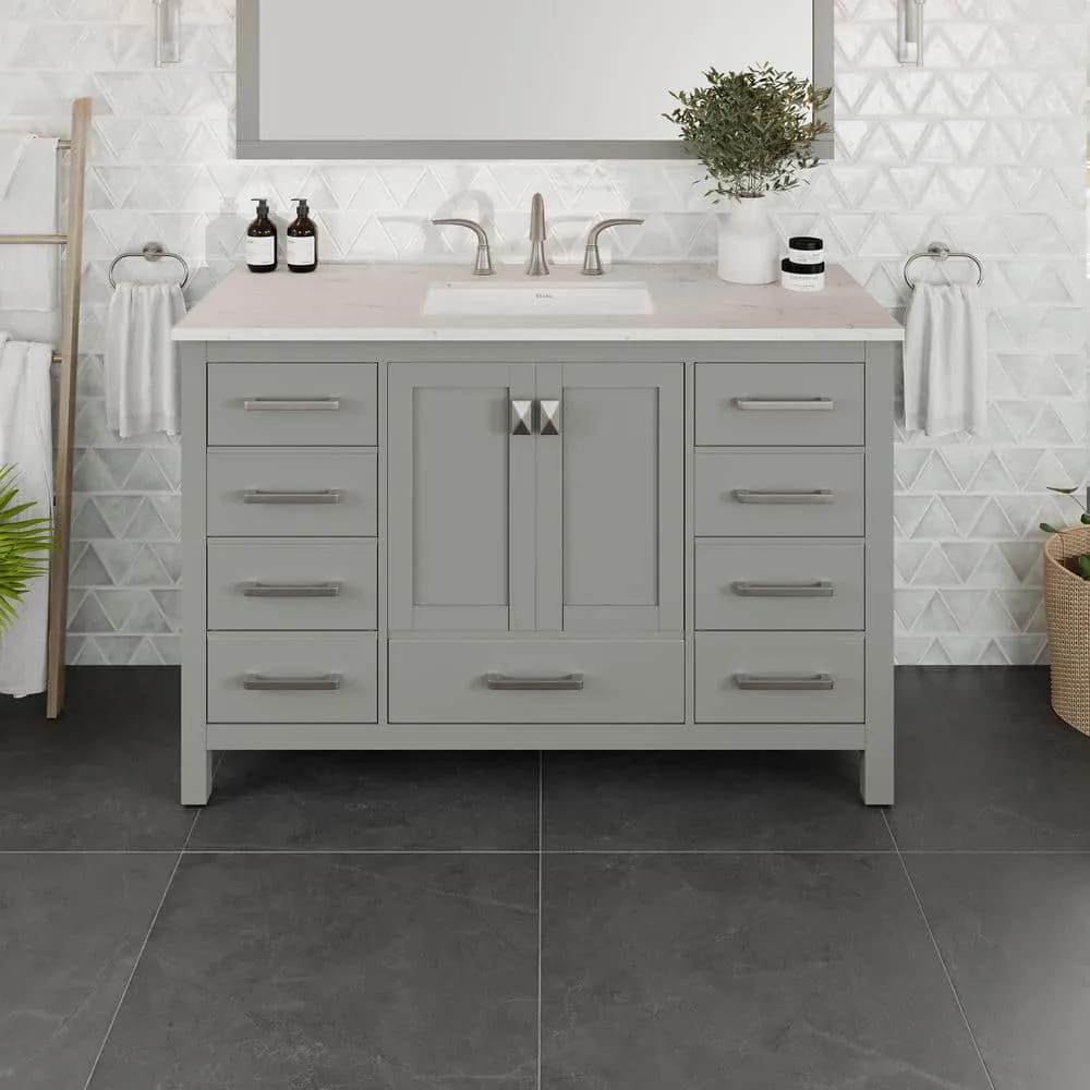 Eviva Aberdeen 48 in. W x 22 in. D Gray Single Sink Bathroom Vanity with White Carrara Quartz Top and Undermount Sink, photo 2 of 3