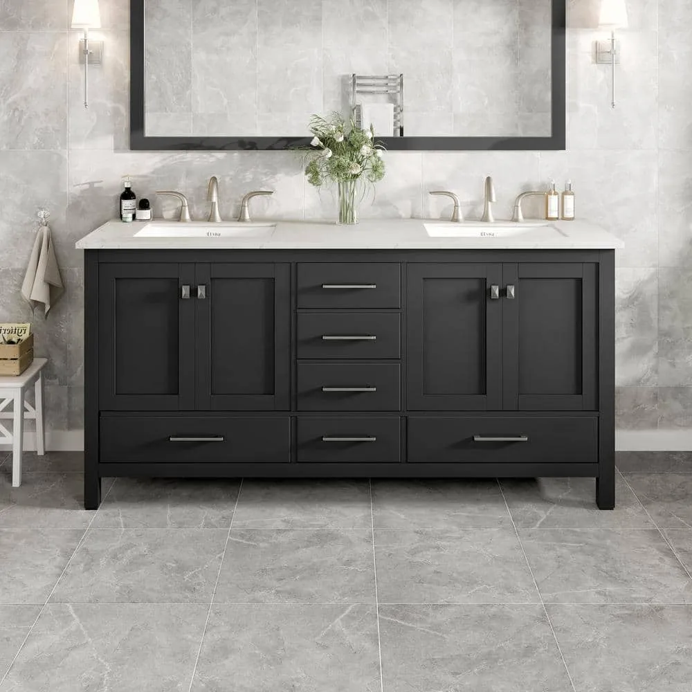 Eviva Aberdeen 72 in. W x 22 in. D x 34 in. H Double Sink Freestanding Bath Vanity in Espresso with White Carrara Quartz Top, photo 2 of 3