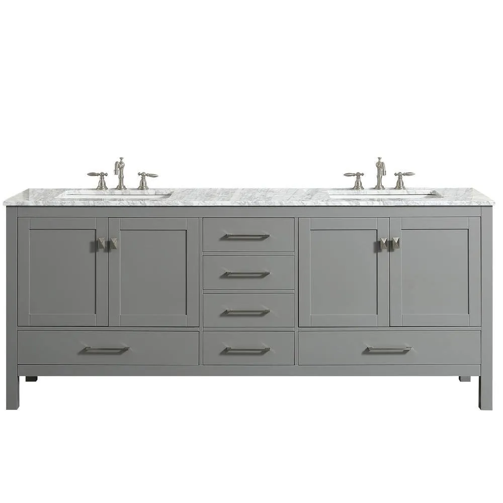 Eviva Aberdeen 72 in. W x 22 in. D x 34 in. H Double Bath Vanity in Gray with White Carrara Marble Top with White Sinks, photo 2 of 3
