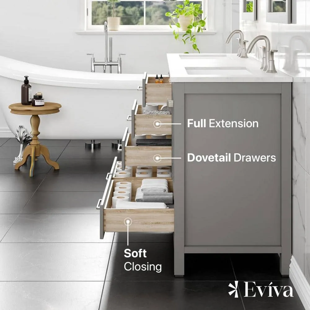 Eviva Aberdeen 78 in. W x 22 in. D x 34 in. H Double Bathroom Vanity in Gray with Carrara Top and White Undermount Sinks, photo 3 of 9