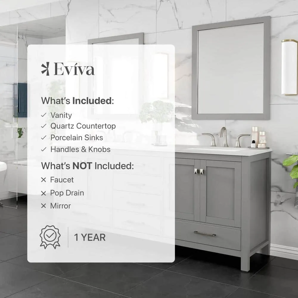 Eviva Aberdeen 78 in. W x 22 in. D x 34 in. H Double Bathroom Vanity in Gray with Carrara Top and White Undermount Sinks, photo 8 of 9