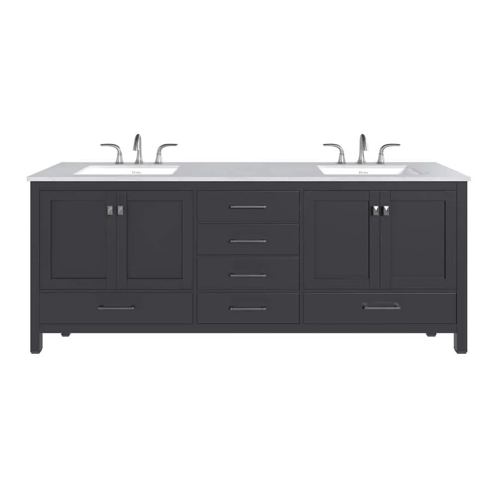 Eviva Aberdeen 84 in. W x 22 in. D x 34 in. H Double Bath Vanity in Espresso with White Carrara Marble Top and White Undermount Sinks, photo 3 of 9