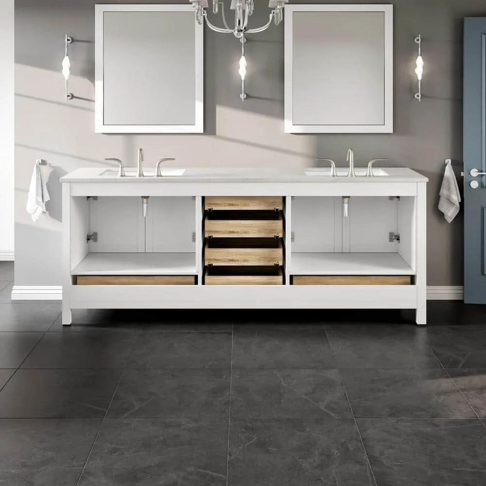 Eviva Aberdeen 84 in. W x 22 in. D x 34 in. H Double Bath Vanity in White with White Carrara Quartz Top with White Sink, photo 3 of 3
