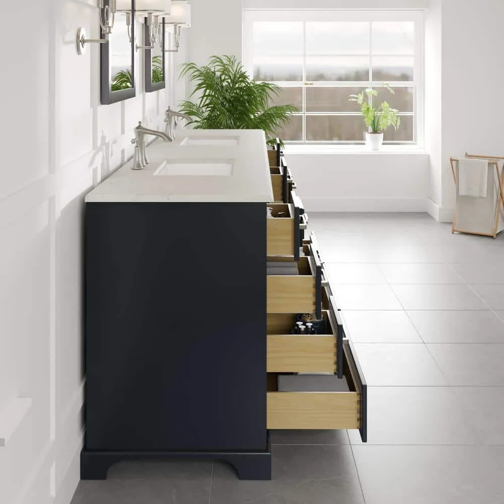 Eviva Storehouse 84 in. W x 22 in. D Dark Gray Bathroom Vanity with White Carrara Quartz Top and Rectangular Undermount Sinks, photo 3 of 3