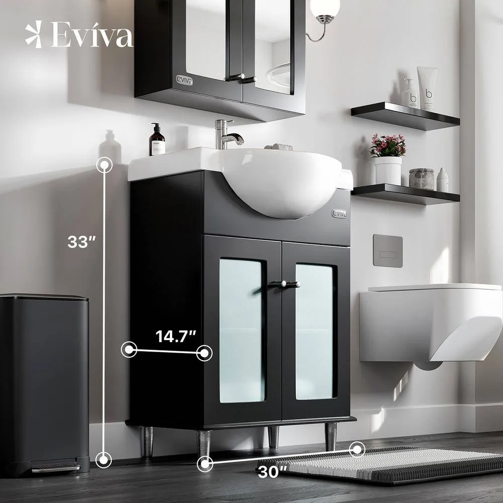 Eviva Tux 30 in. W x 19 in. D x 33 in. H Bathroom Vanity in Espresso with White Ceramic Top with White Sink, photo 3 of 3