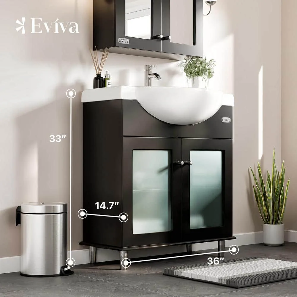Eviva Tux 36 in. W x 19 in. D x 33 in. H Bathroom Vanity in Espresso with White Ceramic Top with White Sink, photo 3 of 3