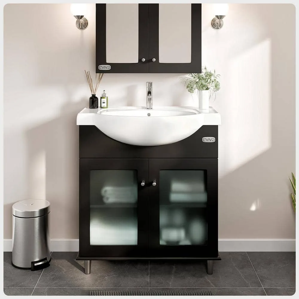 Eviva Tux 36 in. W x 19 in. D x 33 in. H Bathroom Vanity in Espresso with White Ceramic Top with White Sink, photo 2 of 3