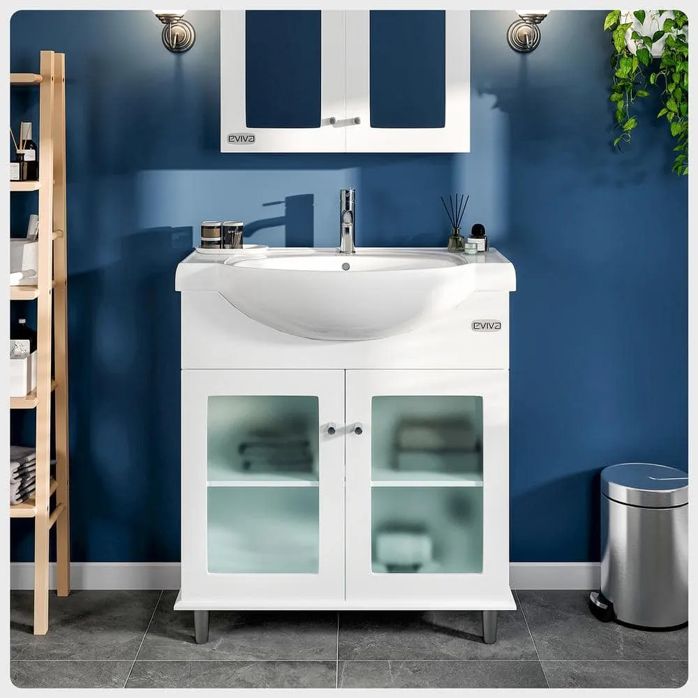 Eviva Tux 36 in. W x 14.7 in. D x 33 in. H Single Bath Vanity in White with White Porcelain Top with White Sink, photo 2 of 3