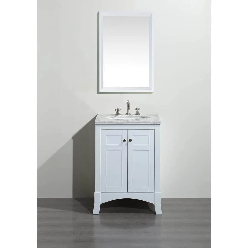 Eviva New York 24 in. W x 21.6 in. D x 32.6 in. H Bathroom Vanity in White with White Carrara Marble Top with White Sink, photo 2 of 3
