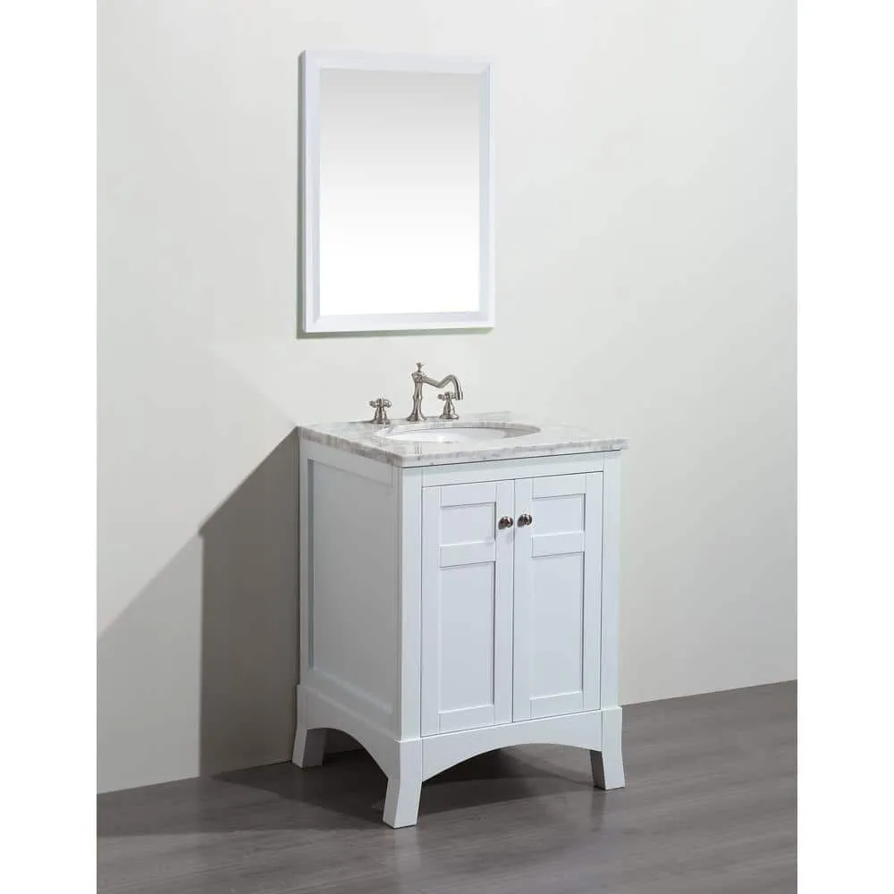 Eviva New York 24 in. W x 21.6 in. D x 32.6 in. H Bathroom Vanity in White with White Carrara Marble Top with White Sink, photo 3 of 3