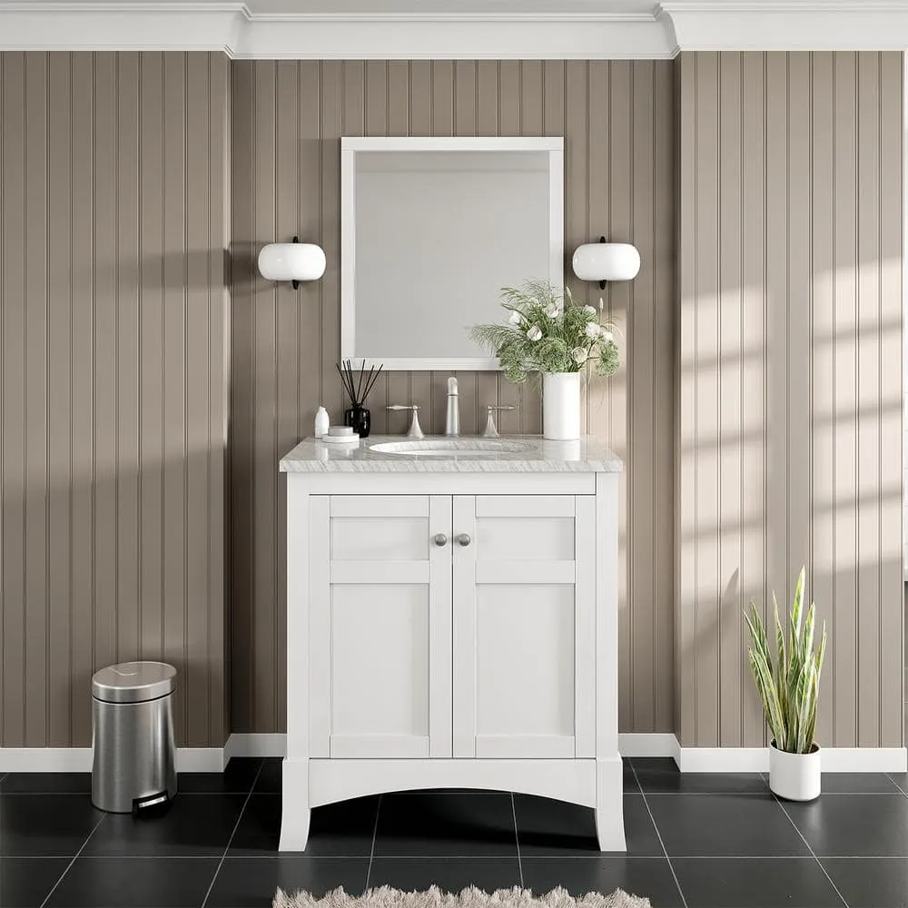 Eviva New Jersey 24 in. W x 22 in. D x 34 in. H Freestanding Single Sink Bath Vanity in White with White Carrara Marble Top, photo 2 of 3