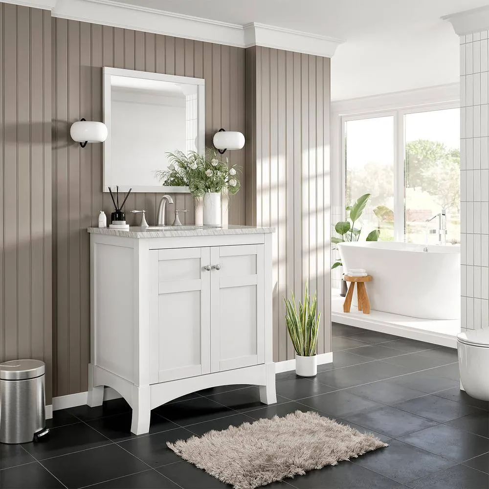 Eviva New Jersey 24 in. W x 22 in. D x 34 in. H Freestanding Single Sink Bath Vanity in White with White Carrara Marble Top, photo 3 of 3