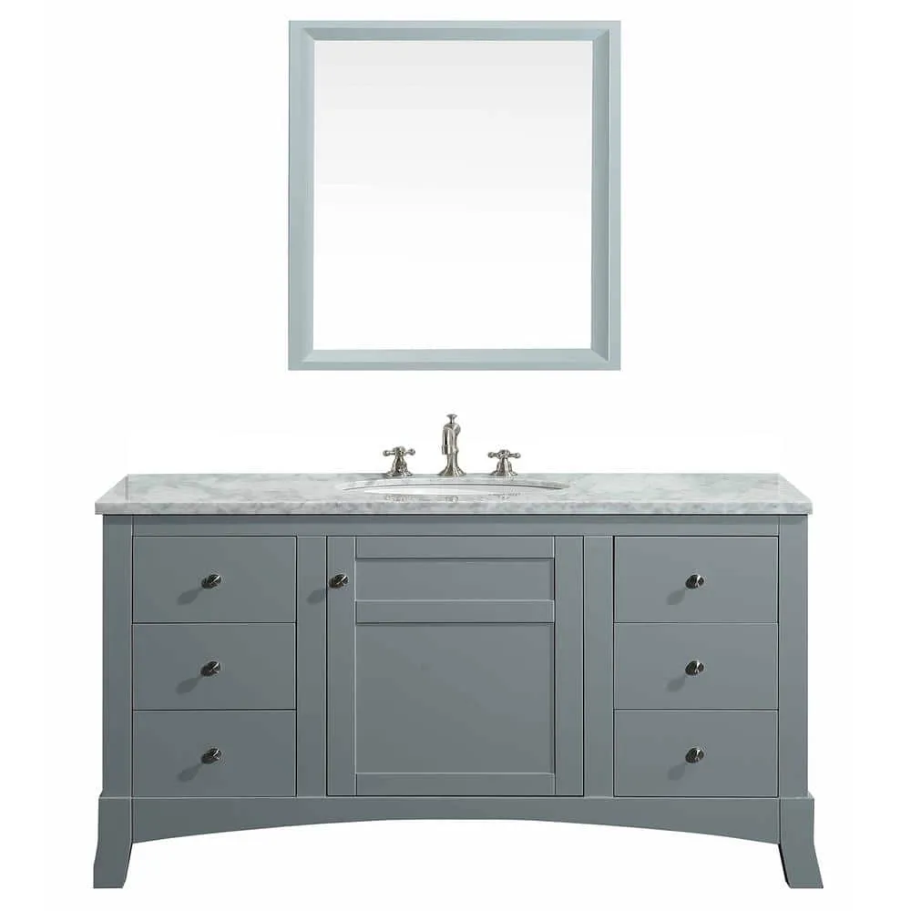 Eviva New York 42 in. W x 21.6 in. D x 32.6 in. H Bathroom Vanity in Gray with White Carrara Marble Top with White Sink, photo 2 of 3