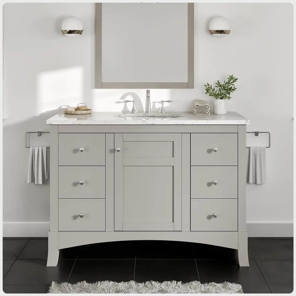 Eviva New Jersey 48 in. W x 22 in. D x 34 in. H Freestanding Single Sink Bath Vanity in Gray with White Carrara Marble Top, photo 2 of 3