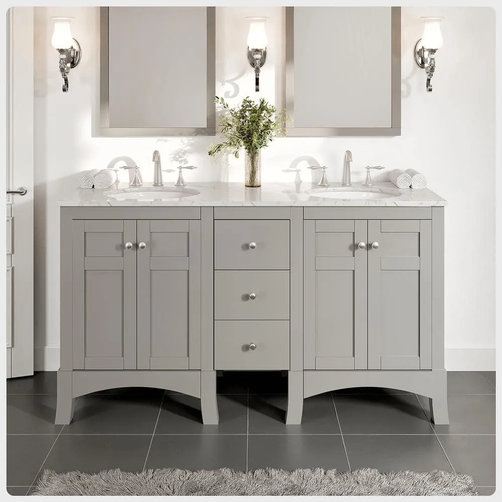 Eviva New Jersey 72 in. W x 22 in. D x 34 in. H Freestanding Double Sinks Bath Vanity in Gray with White Carrara Marble Top, photo 2 of 3
