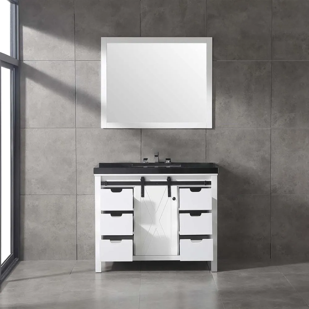 Eviva Dallas 42 in. W x 22 in. D x 34 in. H Bath Vanity in White with Black Granite Top with Black Sink, photo 2 of 3