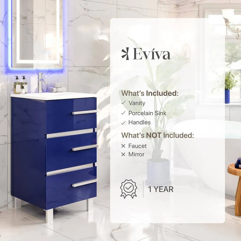 Eviva Deluxe 20 in. W x 18 in. D x 34 in. H Single Freestanding Bath Vanity in Blue White Porcelain Integrated Sink Top, photo 3 of 3