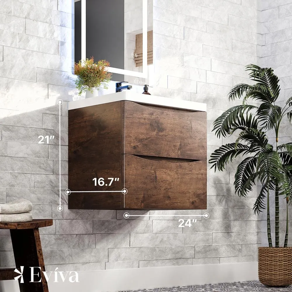 Eviva Smiley 24 in. W x 17 in. D x 21 in. H Floating Bath Vanity in Rosewood with White Acrylic Top, photo 3 of 3