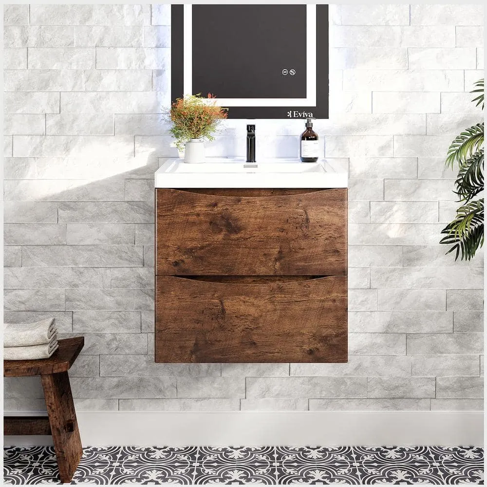 Eviva Smiley 24 in. W x 17 in. D x 21 in. H Floating Bath Vanity in Rosewood with White Acrylic Top, photo 2 of 3