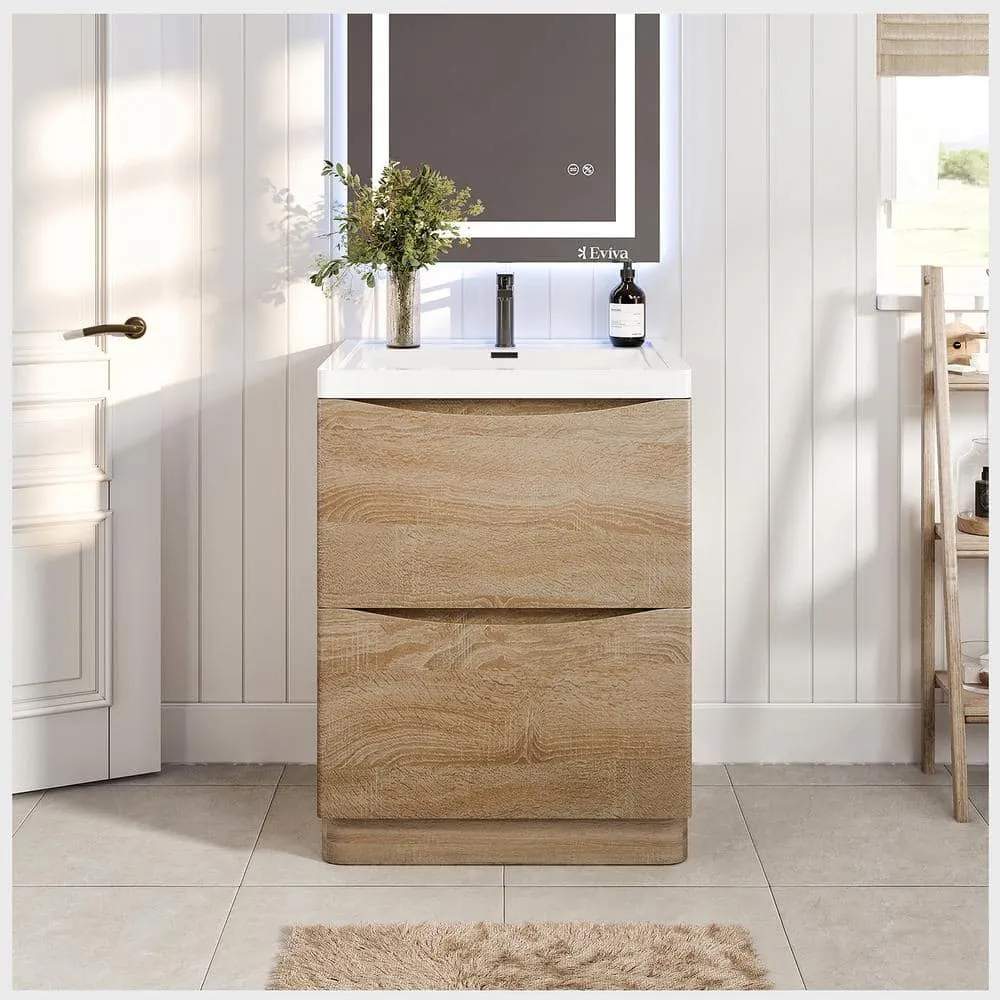 Eviva Smiley 24 in. W x 17 in. D x 34 in. H Freestanding Bath Vanity in White Oak with White Acrylic Top, photo 2 of 3
